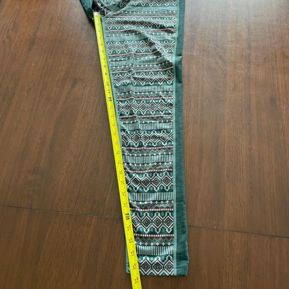 Kari Traa Lune Baselayer Womens L Green Fair Isle Geometric Thermal Leggings